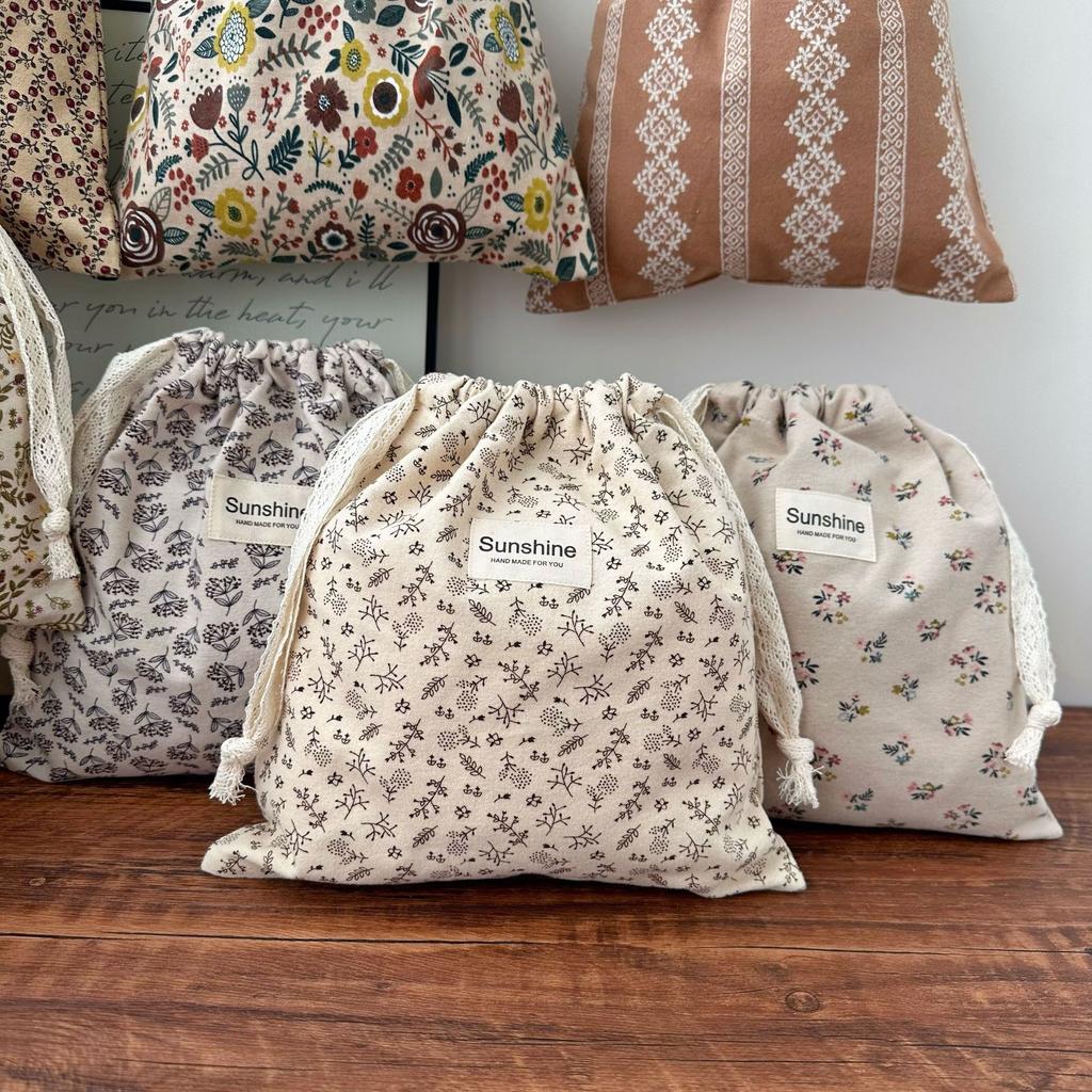 Retro Abraded Cotton Baby Items Storage Bag Diaper Pouch Drawstring Bundle Bags Cosmetic Portable Travel Makeup Bags