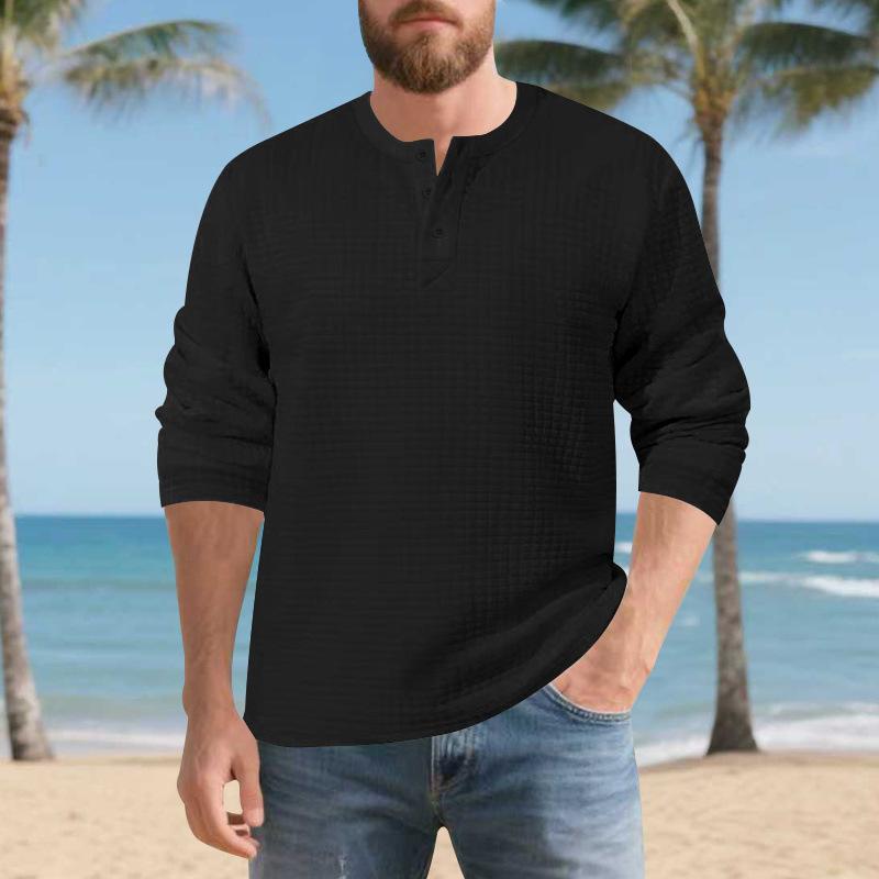 Amerikanischer Herbst und Winter Neues Herren Lockeres Jacquard-Texturiertes Henry-Shirt Retro Langärmliger Pullover