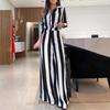 Black & White Striped Button-Up Shirt and Wide-Leg Pants Set