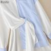 ZANZEA Women Casual Turn Down Collar Stripe Splice Loose Long Sleeve Blouse