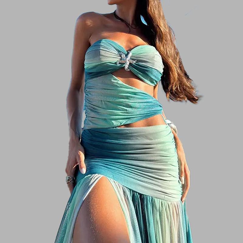 Frühling Neu Schlank und Modisch Schlankes Temperament Schlitz Sexy Ärmelloses Langes Kleid für Frauen