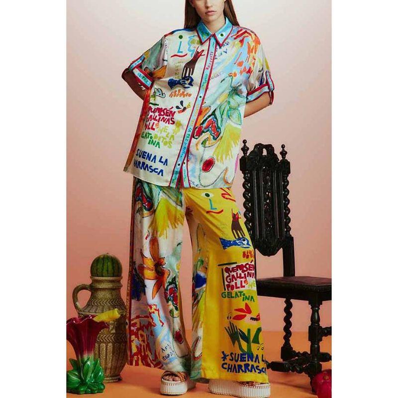 

Fashion Stylish Satin Print Short Sleeve Travel Outfit Tether Suit Image color S