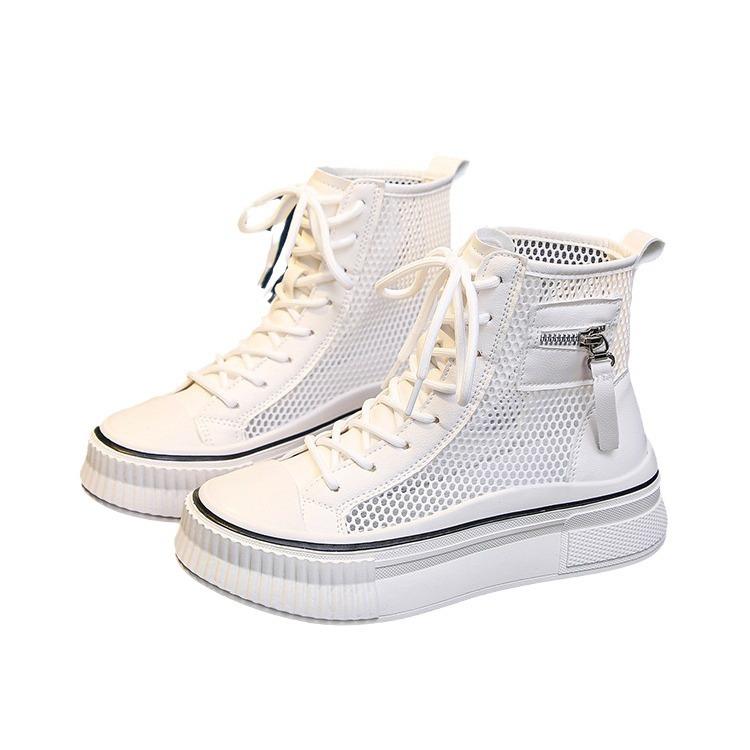 Fashion Baskets à plateforme confortables à lacets pour femmes, bottes hautes, fermeture éclair latérale, chaussures plates canisées