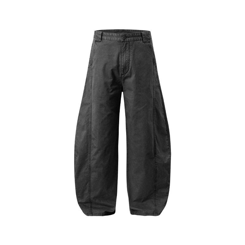 

American Street Style Asut Dye Washed Workwear Scimitar Pants for Men 2025 Spring/Summer Trendy Brand Baggy Wide-Leg Casual Pants Black XL