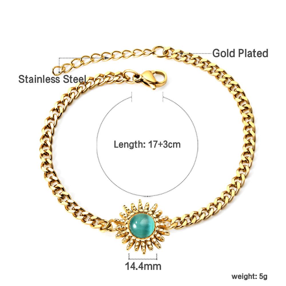 Vintage Fashion Colorful Zircon Sun Bracelet Light Luxury Gold Hand Jewelry