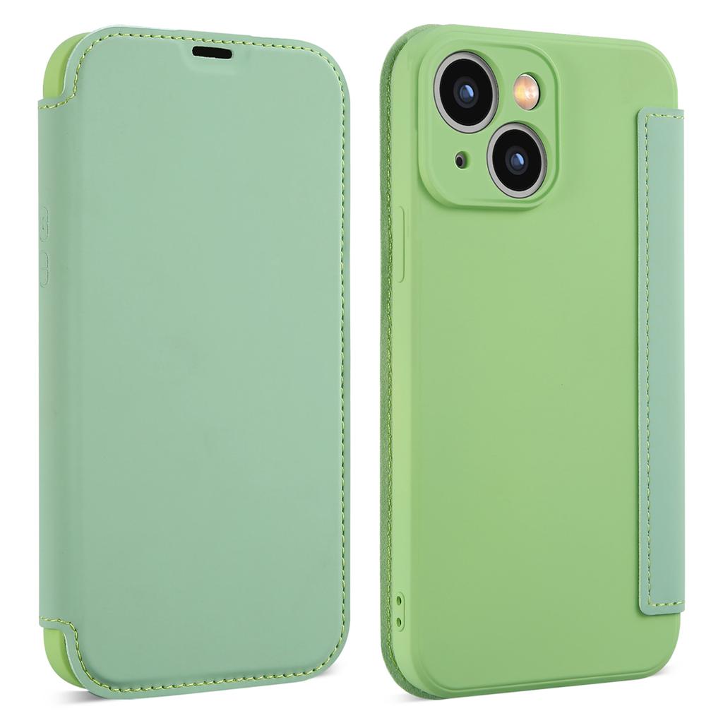 For iPhone 15 Card Holder Kickstand Liquid Silicone Bump Proof Protective Case Skin-touch Phone Cover