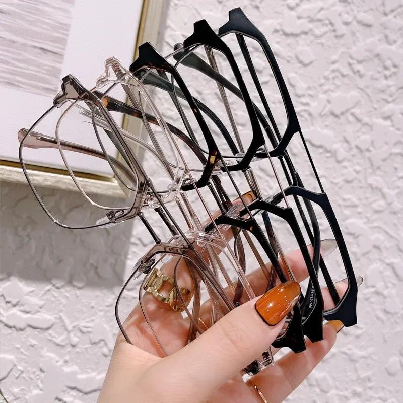 Double Beam Half Frame Myopia Glasses Korean Trend Square Frame Anti Blue Light Short Sight Eyewear for Women Men