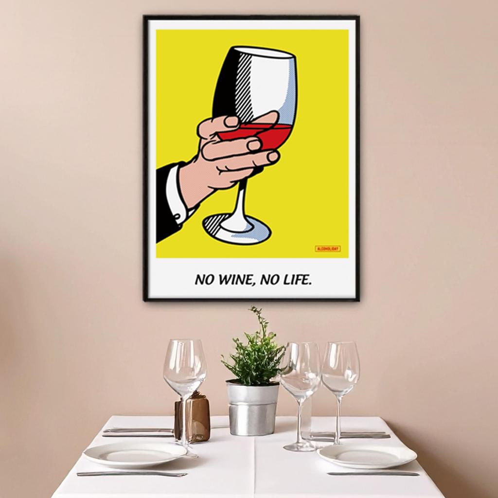 ALCOHOLIDAY Art Stylish Pop No No Life Poster, Poster, A2, Interior, Scandinavian, Alcohol, Wine, Art, Wine,