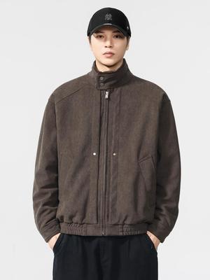 Men's Fleece-Lined Stand Collar Jacket, Cold Protection, Retro Pilot Style, High-End Feel.