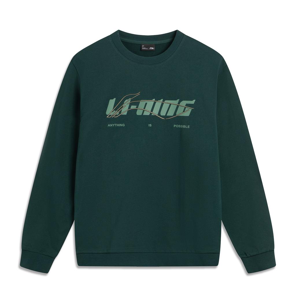 Li Ning Sports Lifestyle Series Round Neck Loose Versatile Comfortable Letter Casual Sweatshirt Unisex sweatshirt Forest-Green AWDVF77-1