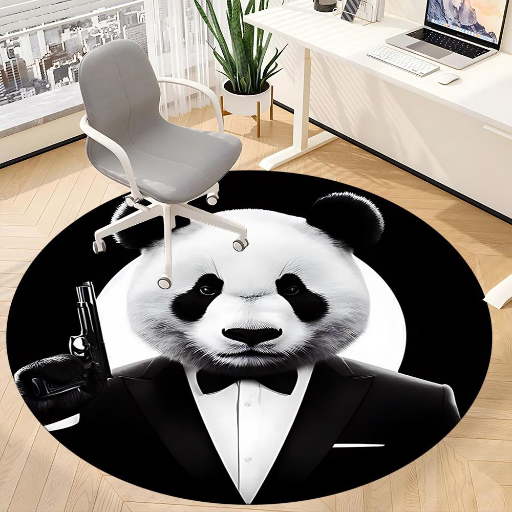 1pc Panda Print Chair Carpet for Office, Round Polyester Mat, Indoor Decor for Office, Easycare Fabric, Washable Non-slip Area Carpet