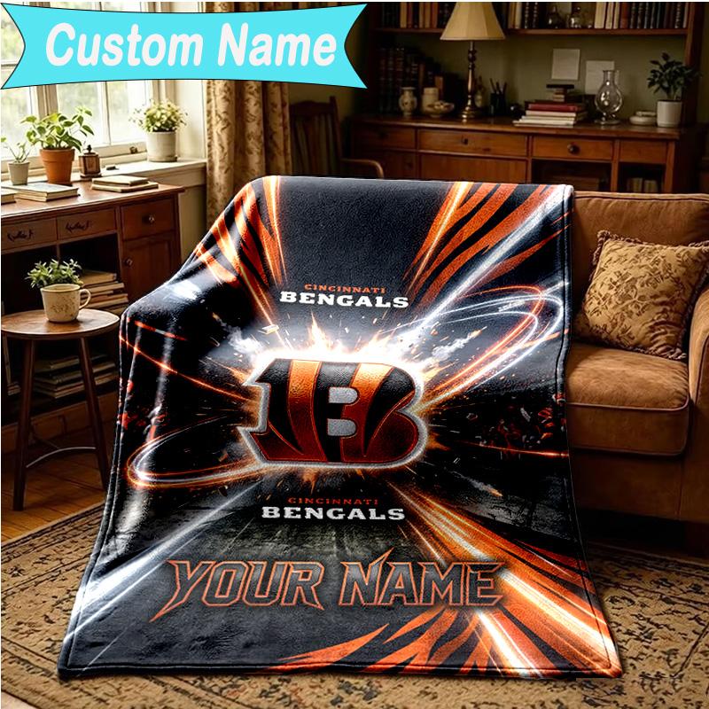 1PC Custom Name Blanket Cincinnati-Bengals Helmet Flannel Blankets Patterns Throw Blanket All-Season Soft Gift for Couch, Bed, Camping, Birthday Gifts