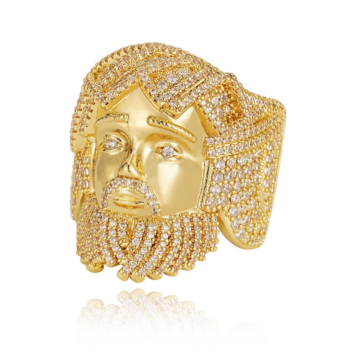 

Мужское гиперболизированное кольцо с портретом в стиле хип-хоп с цирконом 5A Size 11 золотой