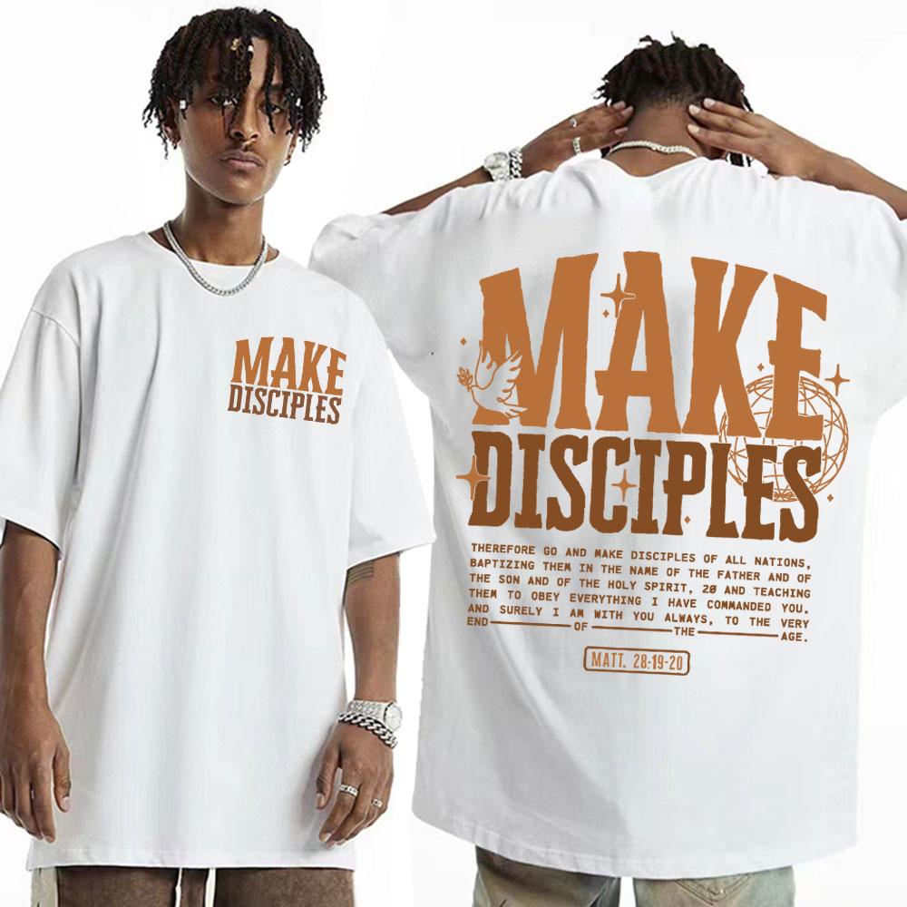 Large Cotton Men's Go Make Disciple Christian Street Wear T-shirt Retro Bible T-shirt Fashion Aesthetics Short Sleeve T-shirt