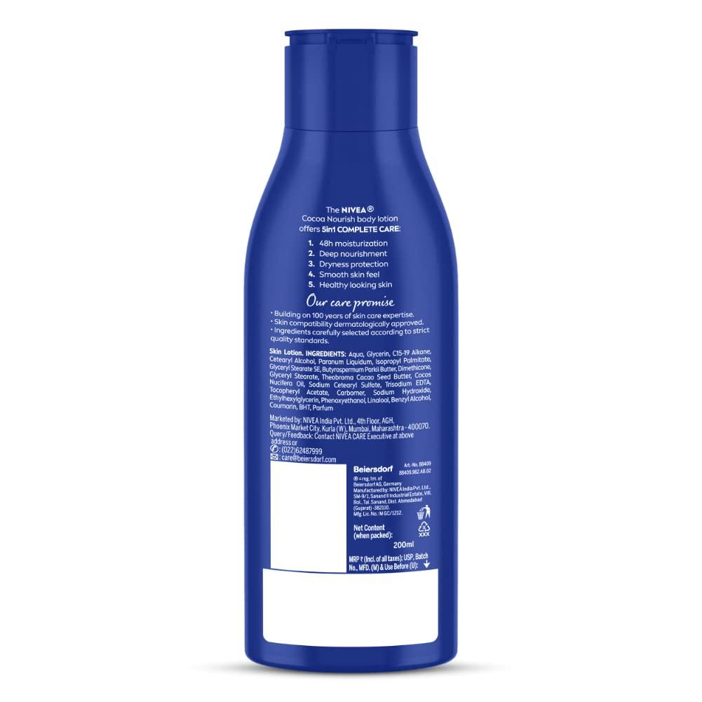 NIVEA Cocoa Nourish 200ml Body Lotion with Deep Moisture Serum| 48 H Moisturization | With Cocoa Butter & Coconut Oil
