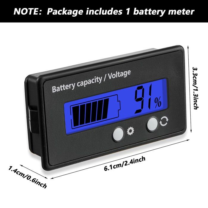 Indicateur de jauge batterie LCD wattmètre universel 12–84V (Bleu) — plomb &amp; lithium