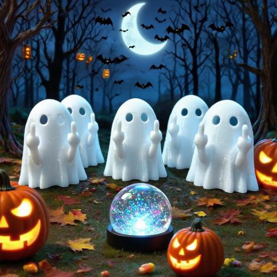 Halloween Finger Puppets Toy Finger Flip Off Ghost Figurines Cute Middle Finger Ghost Statue Gag Gifts for Trick or Treat Party Favors