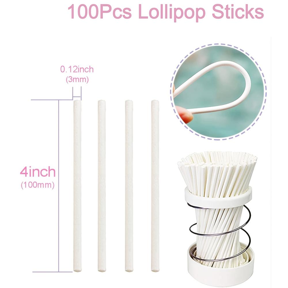 100Pcs Chocolate White Paper Lollipop Stick Great Reusable Candy Dessert Bakeware Kitchen Dining Bar Home Garden Candy Decor