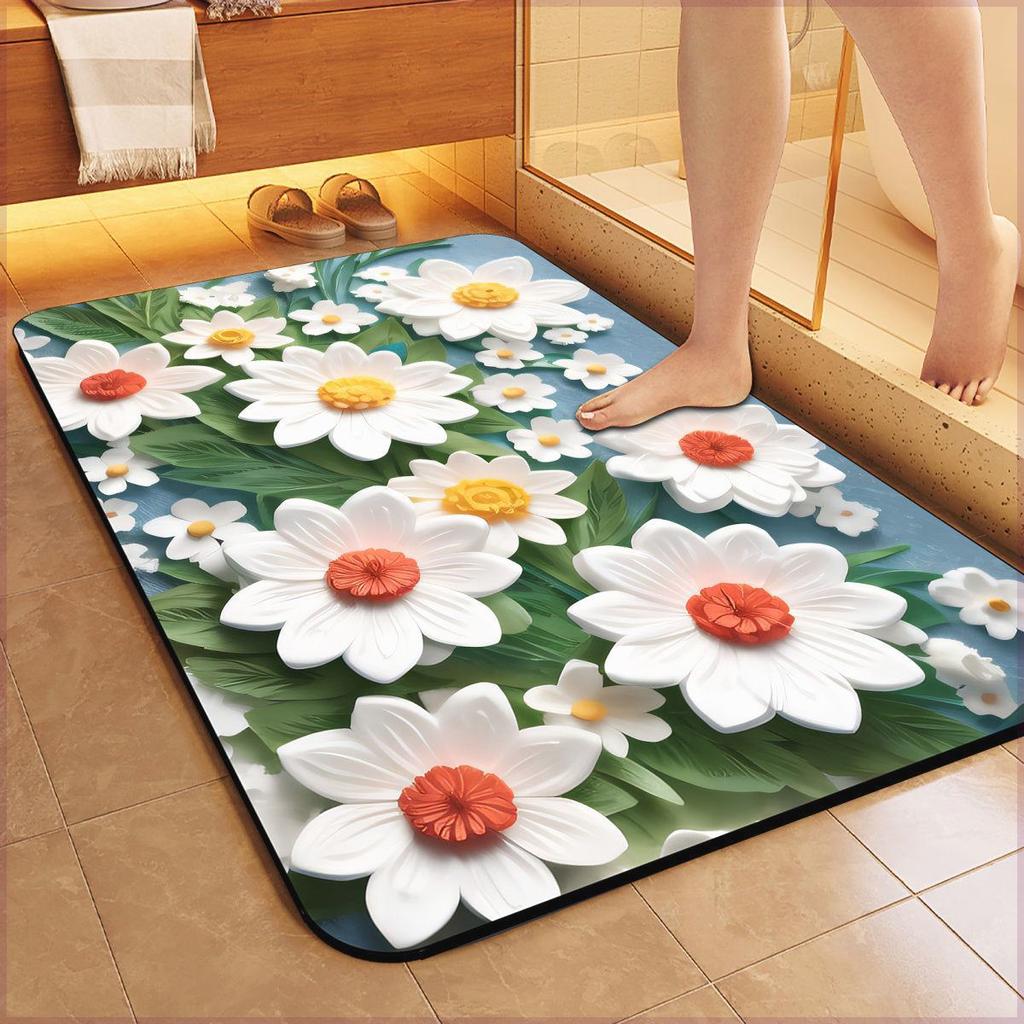 Diatom Mud Floor Mat Oil Painting Flower Floor Mat 3D Visual Three-dimensional Bathroom Floor Mat Bathroom Floor Mat Entrance Door Mat