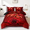 Red Beding Set Romantic Rose Printed Cozy Soft Duvet Cover King Quen Twin Sized Dimensions Birthday Gift Weding Gift for Couple Bedrom Decor