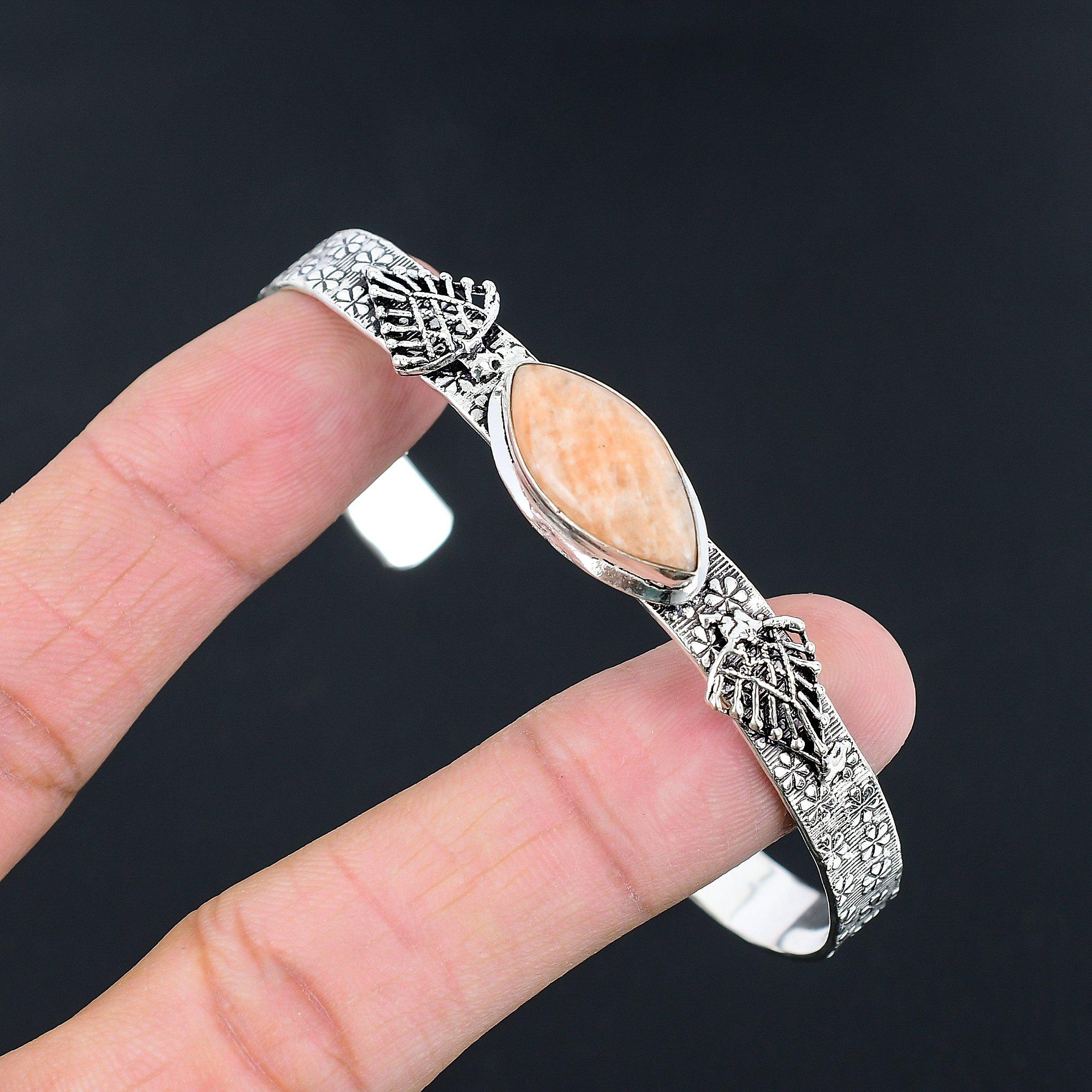 

Halloween Sale Natural Orange Aventurine Sterling Silver Heart Chakra New Bangle Adjustable