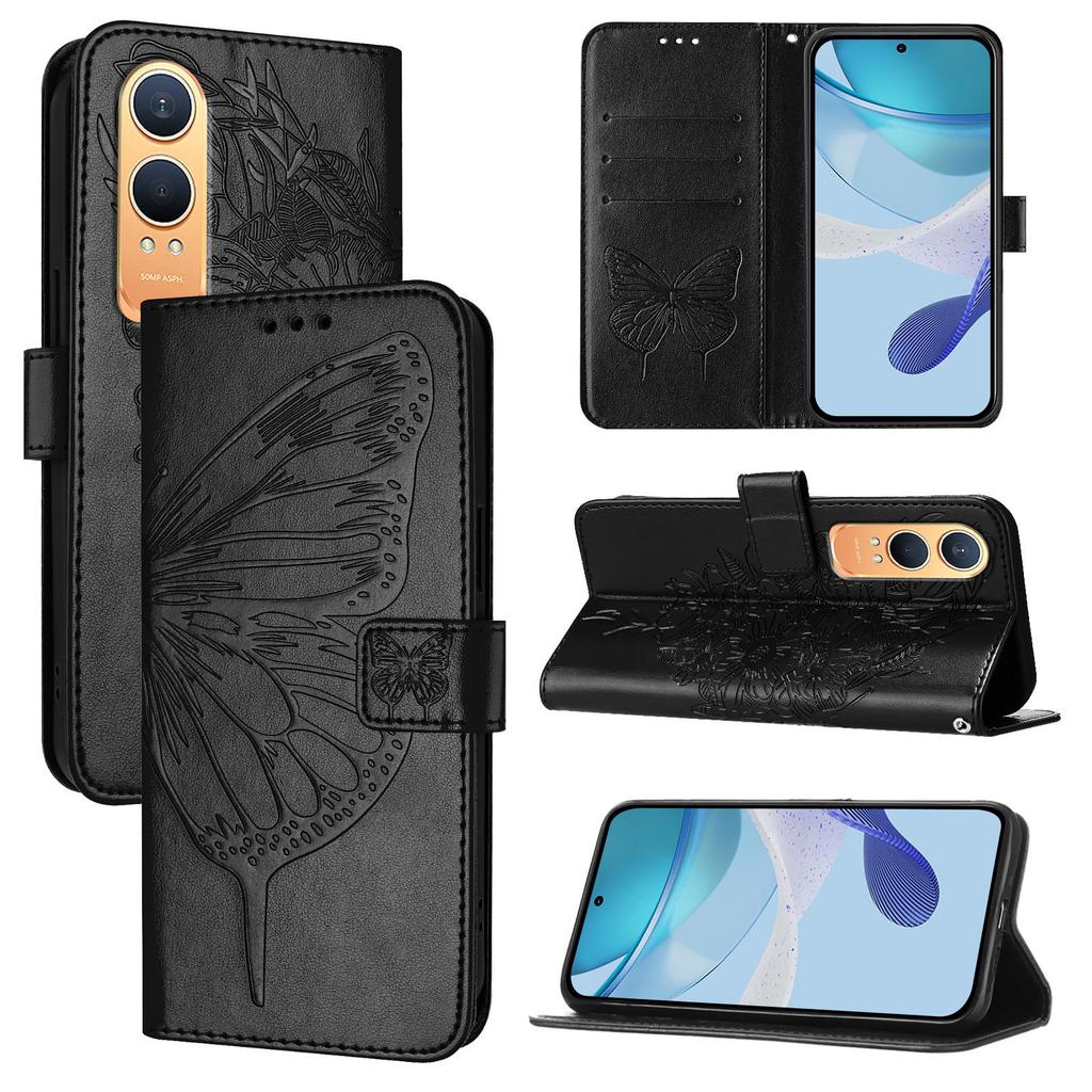 For OnePlus Nord CE4 Lite 5G Wallet Case with Wrist Strap Butterfly Imprint Leather Phone Cover