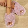 Cross Strap Fluffy Slippers Women Winter Home Peep Toe Plush Fur Slippers Woman Flat Heel Keep Warm Cotton Slides Shoes