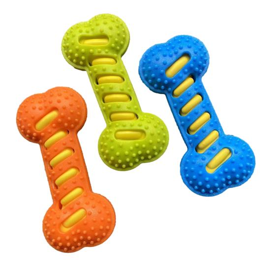 Dog Bone Toy Squeaky Chew Toy Textured Rubber Bone Safe Teeth Cleaning Toy for Teething Puppies And Large Dogs Oral Care