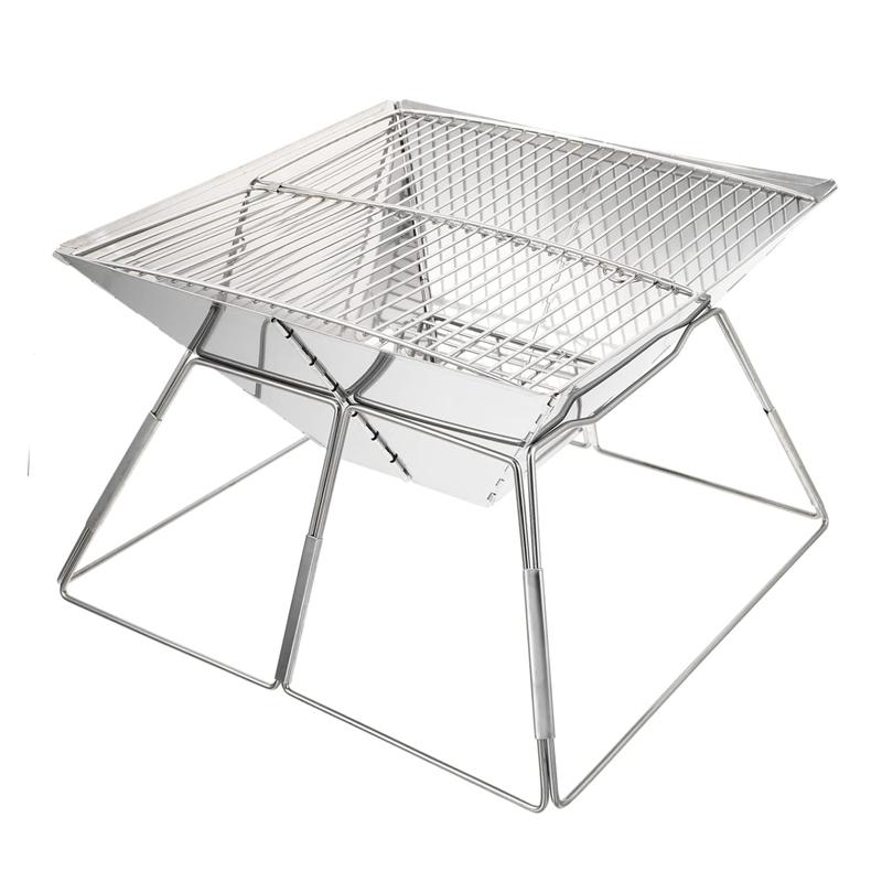 Folding Grill Outdoor Table Camping Stove Stainless Steel Foldable Barbecue With A Charcoal Rack Grill