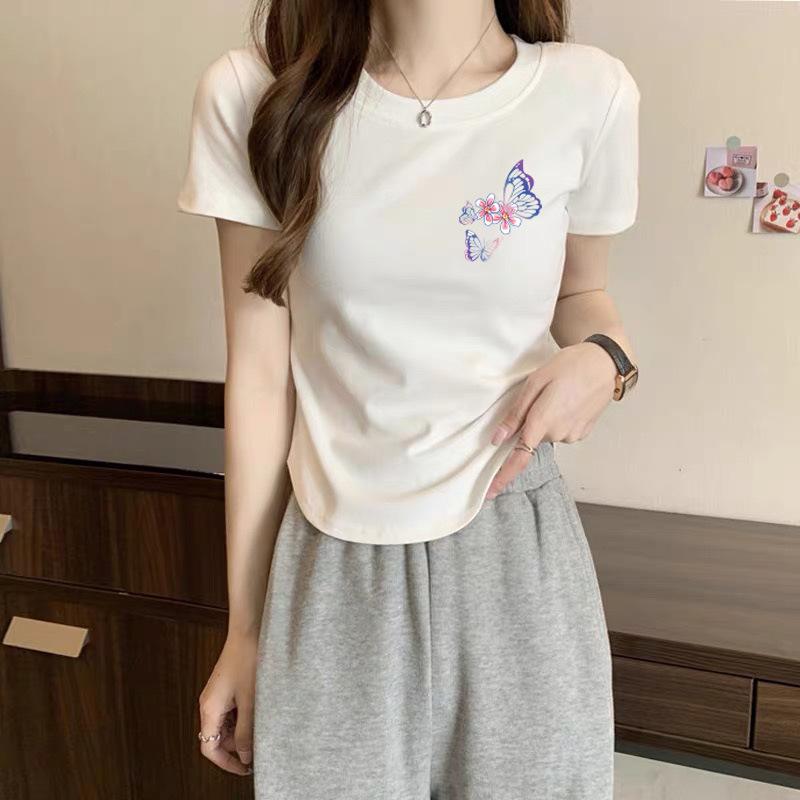 

Black Shoulder Short Sleeve T-Shirt Women s 2025 New Cotton Loose Versatile Design T-Shirt Short Top Summer M