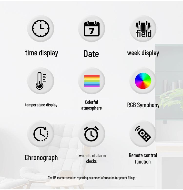 RGB LED Digital Wall Clock - Large Screen, Color Changing, Multifunctional for Living Room