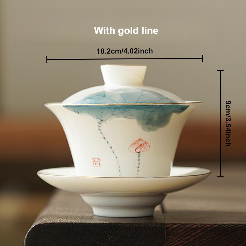 120/140ml Hand-painted Tea Tureen Fat Jade White Porcelain Gaiwan Household Ceramic Tea Infuser Traditional with Cover Teacup