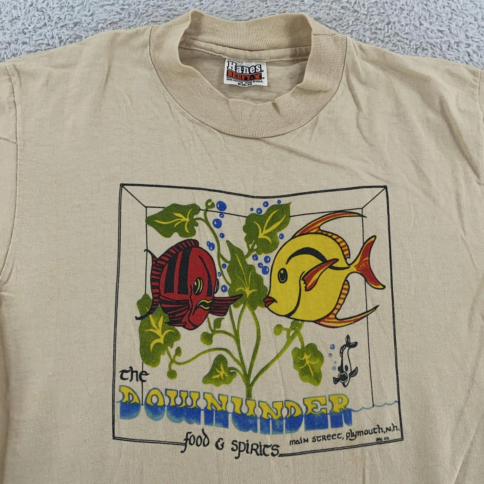

Vintage 80s Downunder Food & Spirits Plymouth New Hampshire Shirt Mens Small Tee 3XL