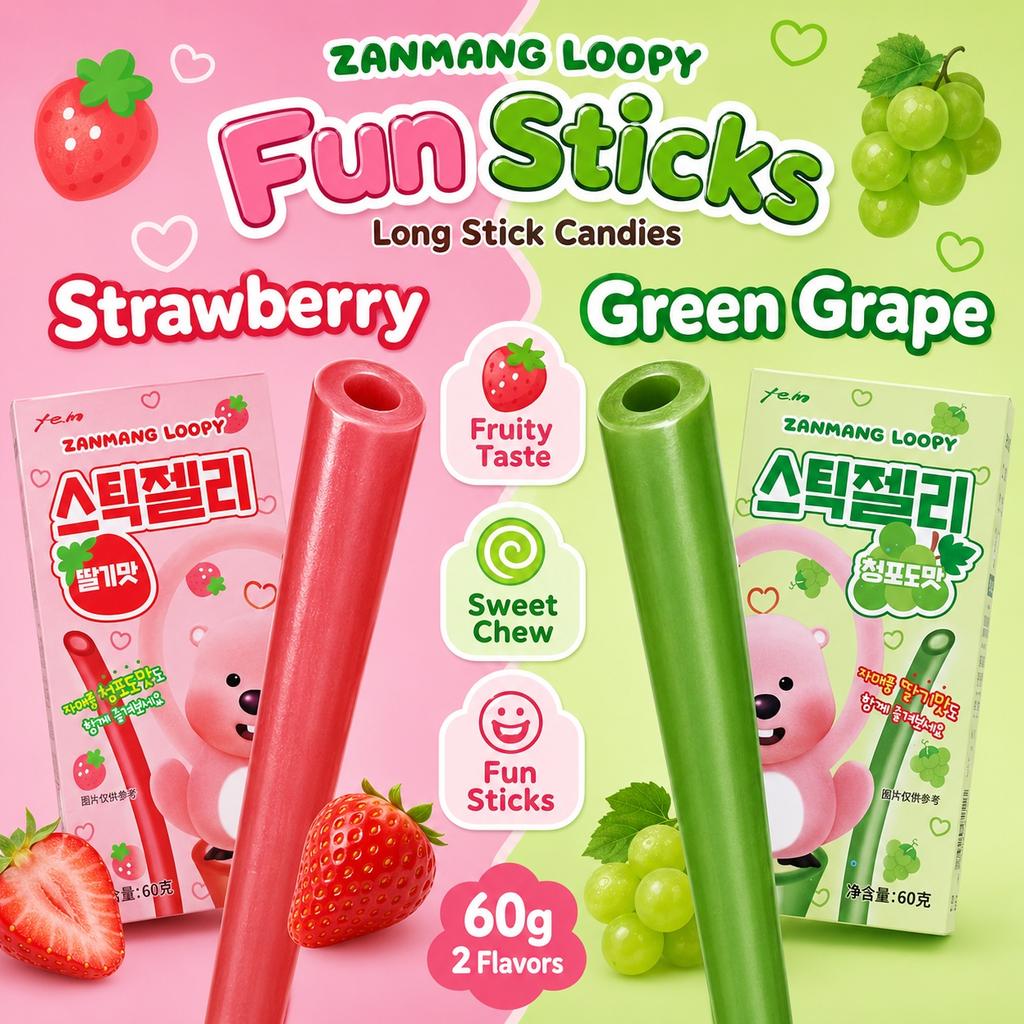 YEM ZANMANG LOOPY Caramelo de Tira Larga snacks de frutas masticables 60g, 2 sabores | Sabor Dulce Rico, Textura Masticable, Snack Conveniente