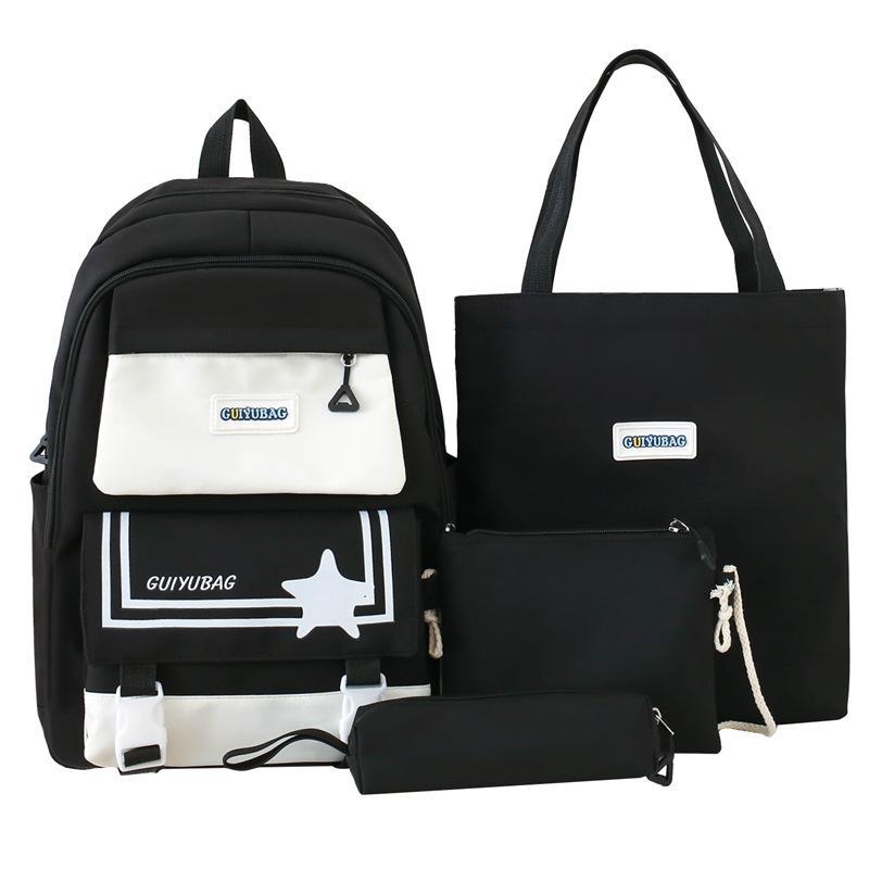 

Large-capacity four-piece backpack for children and mothers, junior high school schoolbag, high-value girl backpack. чёрный
