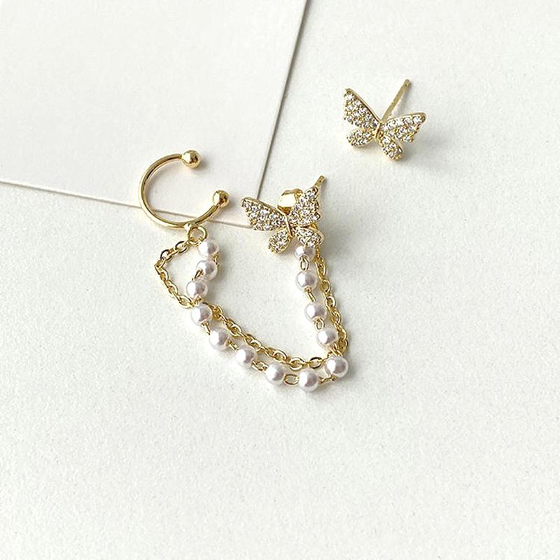 Korean Elegant  Butterfly Stud Earring With Metal Chain For Women Girl