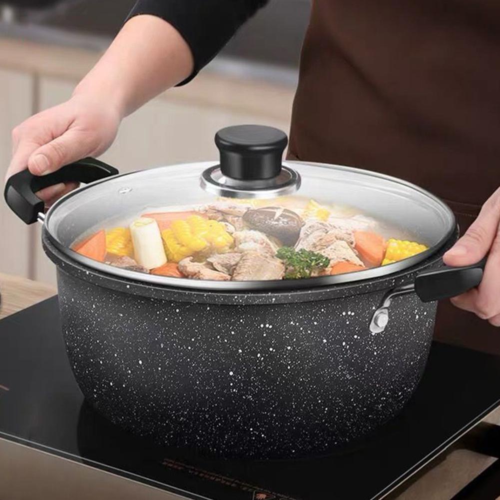 Soup Pot Nonstick Stock Pot with Handles Deep Casserole 21.5cm Iron Cooking Pot Induction Soup Pot for All Stovetops
