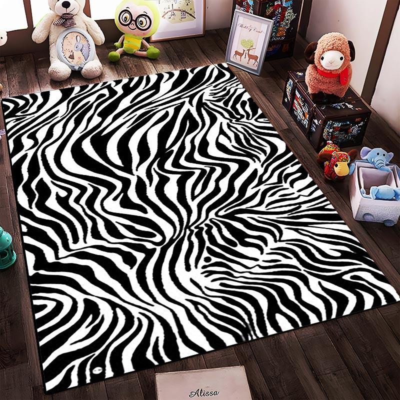 Black and White Zebra Stripe Pattern Carpet for Living Room Decor Suitable for Use As an Anti-slip for Living Room Bedroom Sofas