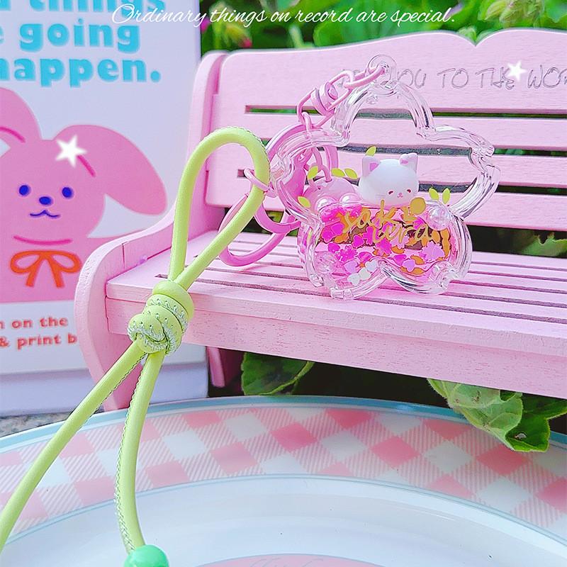 Sakura Soft Cute Animal Oil Pendant With Small Bell Girl Keychain Bag Accessory