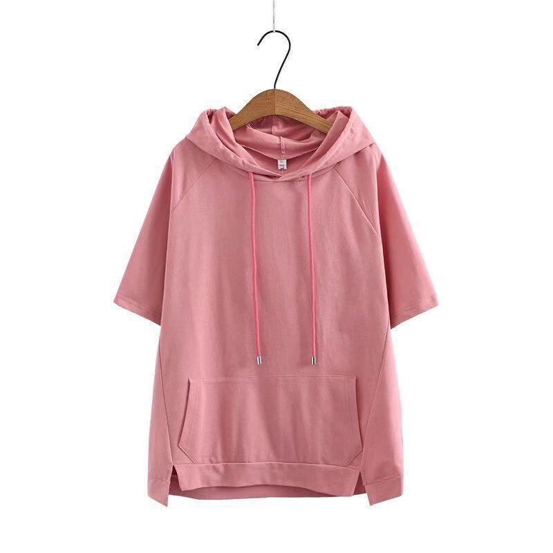 Oversized 4XL Losse Sweatshirts Dames Katoenen Hoodies Zomer Korte Mouwen Dunne T-shirts Dames Casual Trui Tops Buitenkleding