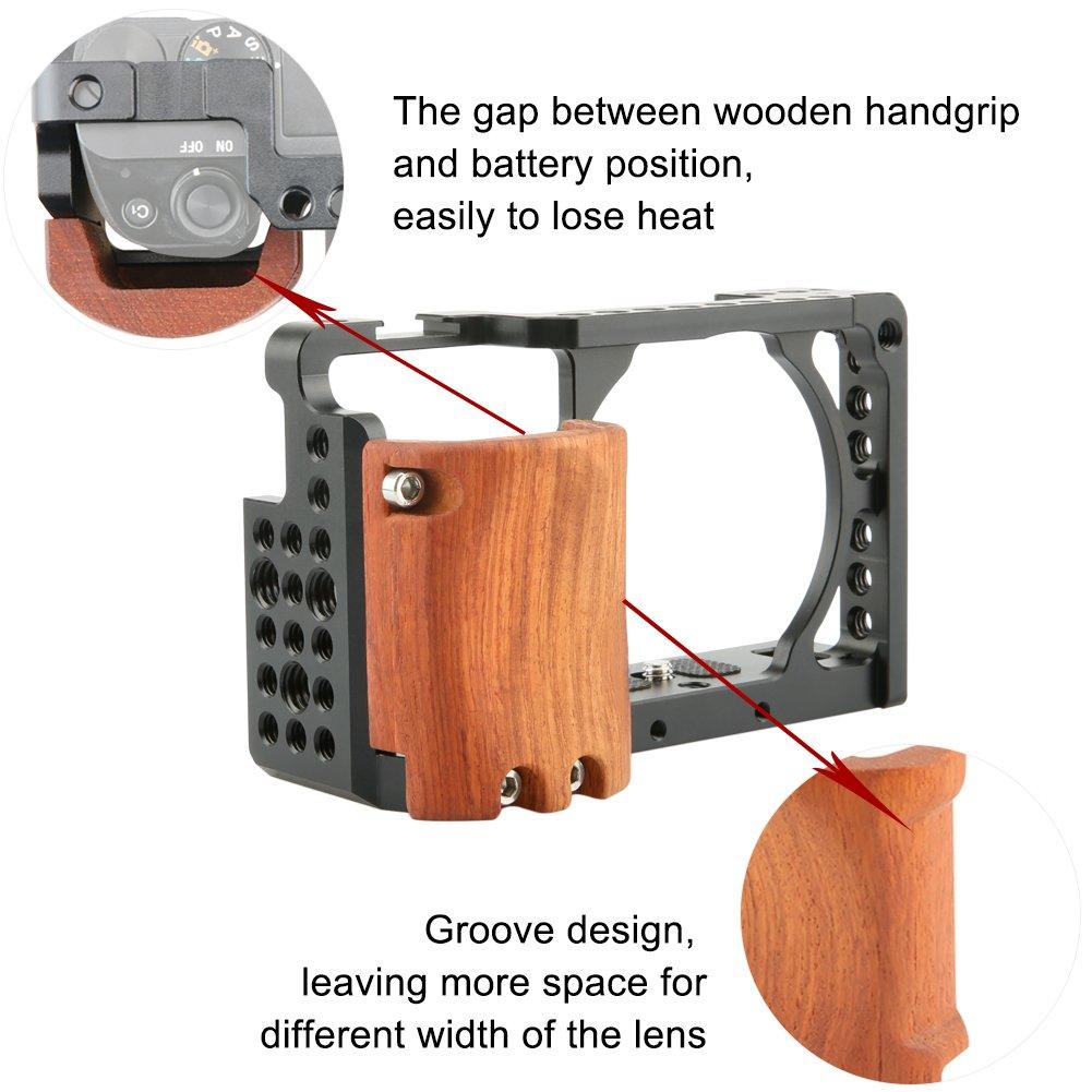 NICEYRIG Camera Cage with Wooden Handle for Sony A6000/A6300, Alpha 6000, ILCE-6000, and Alpha 6000 DSLRs, Lightweight, Easy to Mount, Durable - 109