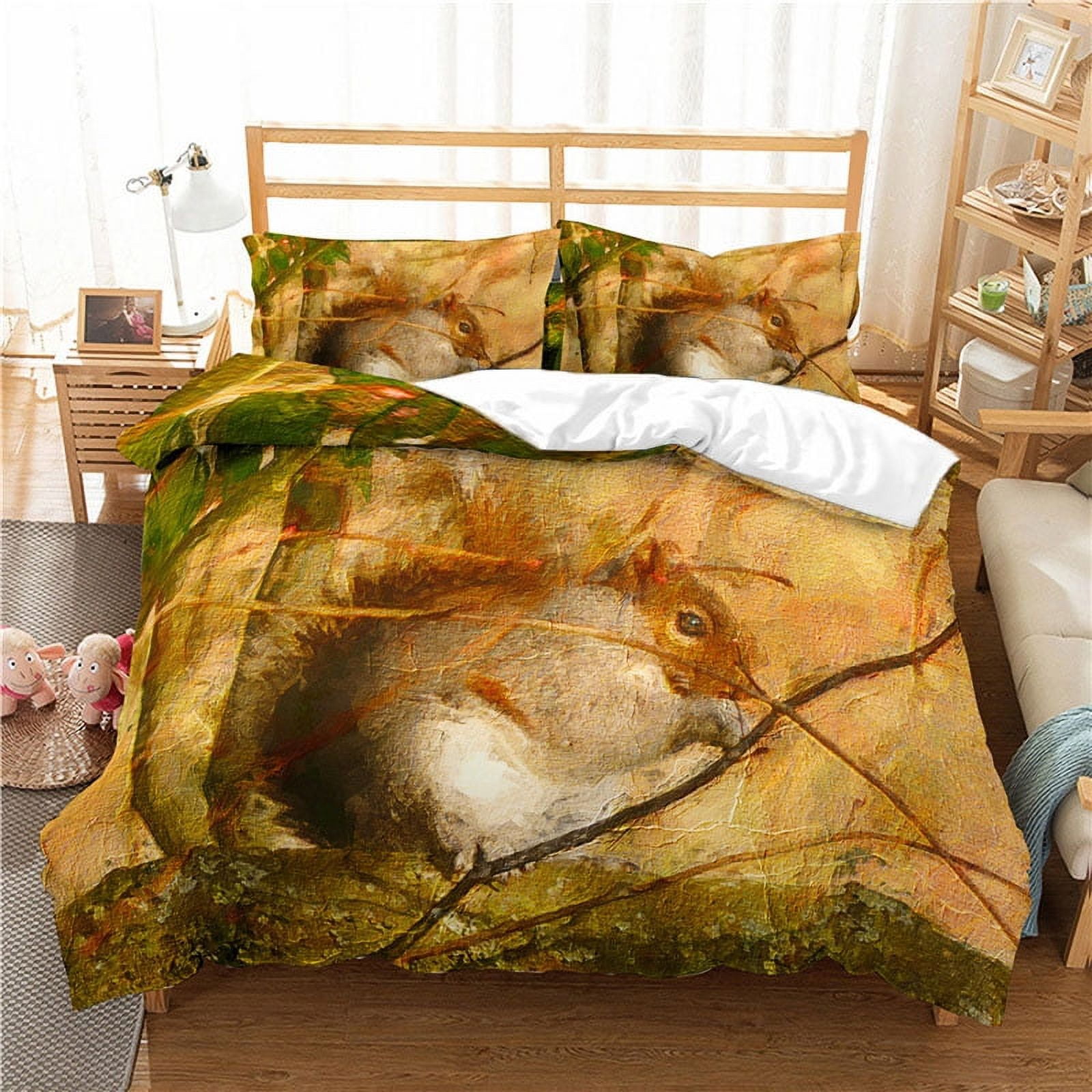 

Comforter Squirrel Cute Squirrel Twin Bedding Set Suitable Children Kids And Adultswarm And Comfortable Squirrel Comforter (quilt)-EU Single(135*200cm)3pcs