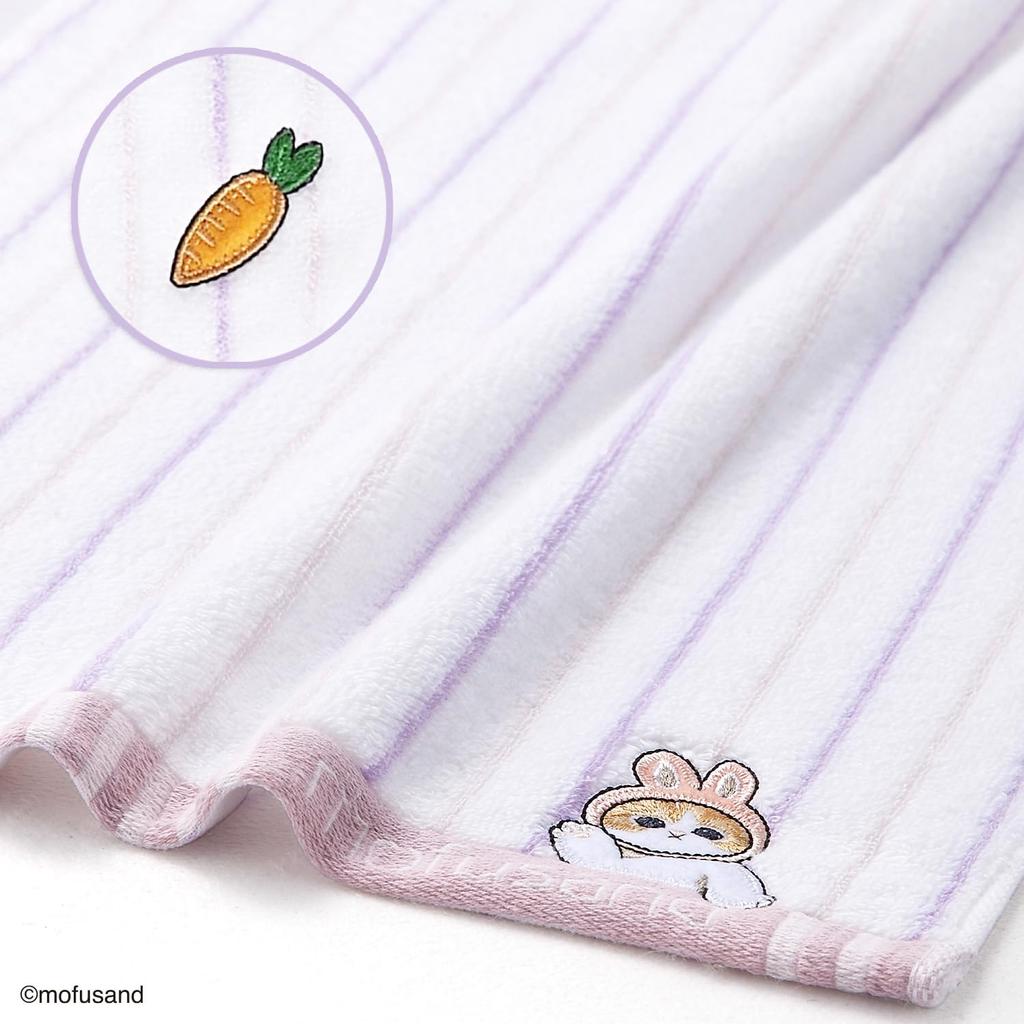 Towel Museum mofusand Striped Face Rabbit and Cat 34 x 80 cm Towel, Purple, Design, Cute, 43-0072150, Approx.