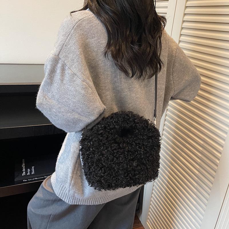 Autumn and winter handbags plush shoulder bags women's niche autumn fashion new textured oblique bags