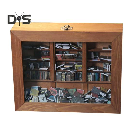 Anxiety Relief Mini Bookshelf Realistic Miniature Bookshelf Ornament with 300 Pcs Mini Book Wood Simulated Mini Bookshelf for Book Lovers Home Office