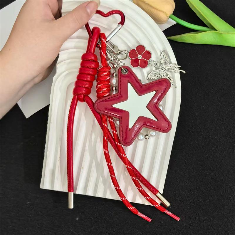 Handmade Star Knot Leather Keychain Pendant Mirror