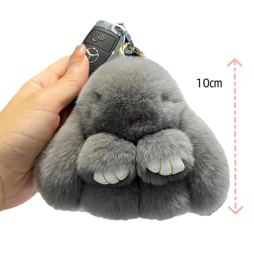 [SinfoniaA] Plush Keychain, Cute Rabbit Keychain, Fluffy and Cute Fur Keychain, Otter Rabbit Key Ring, Bag Charm, Soothing Item, Accessory (Silver