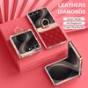 Luxury Diamond PU Leather Phone Case for Samsung Z Flip 8 7 6 5 4 Flip6 Flip7 Flip8 Ring Holder Hinge Protective Cover Women