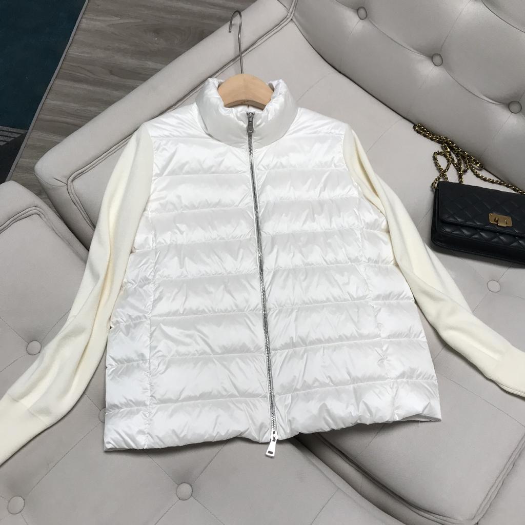 Autumn and winter new stand-up collar wool knitted splicing light down jacket women's short jacket winter clothing