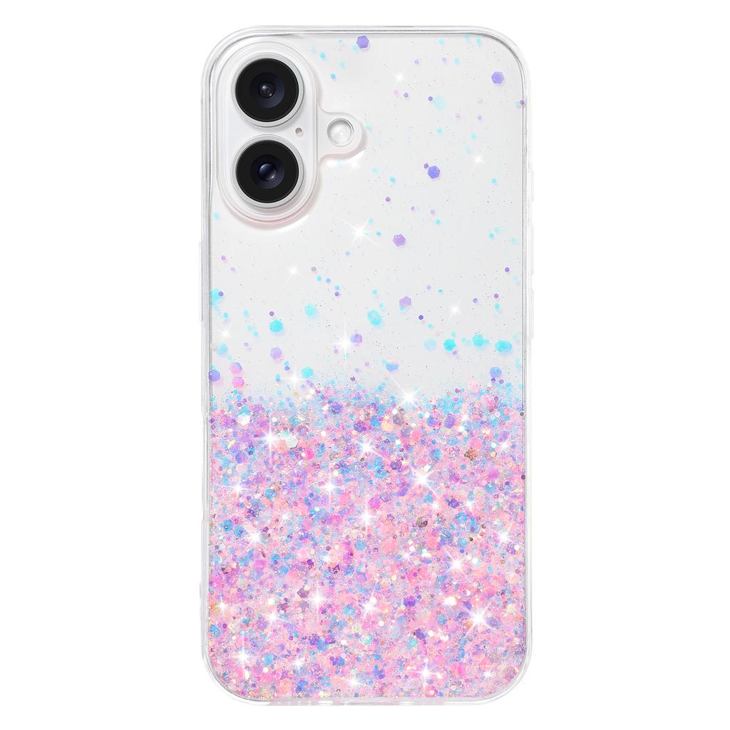 For iPhone 16 Case Sparkle Sequins Luminous Epoxy TPU Phone Cover